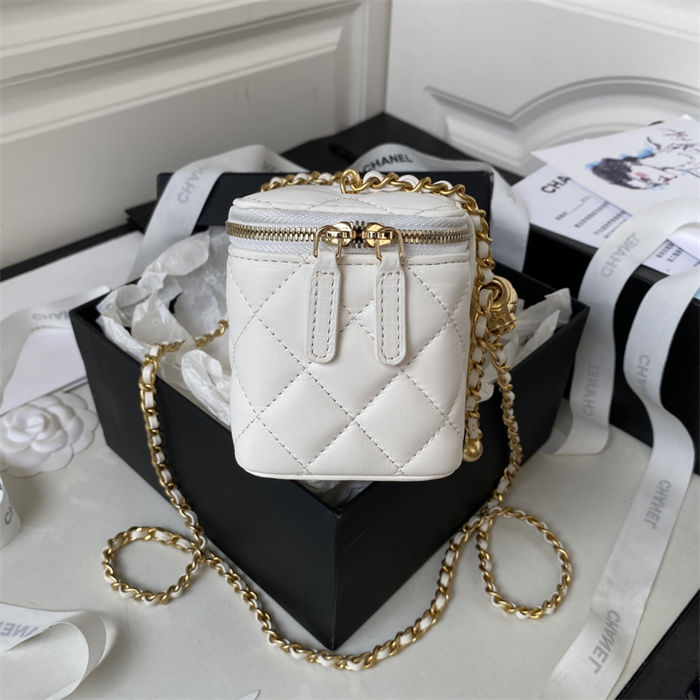 Chanel Vanity with Chain AP2303 Lambskin Gold Metal White High