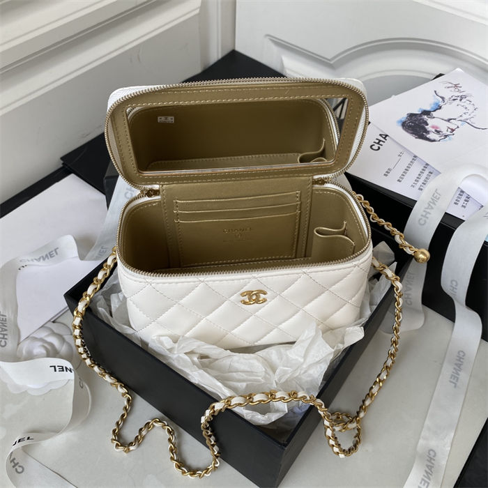 Chanel Vanity with Chain AP2303 Lambskin Gold Metal White High