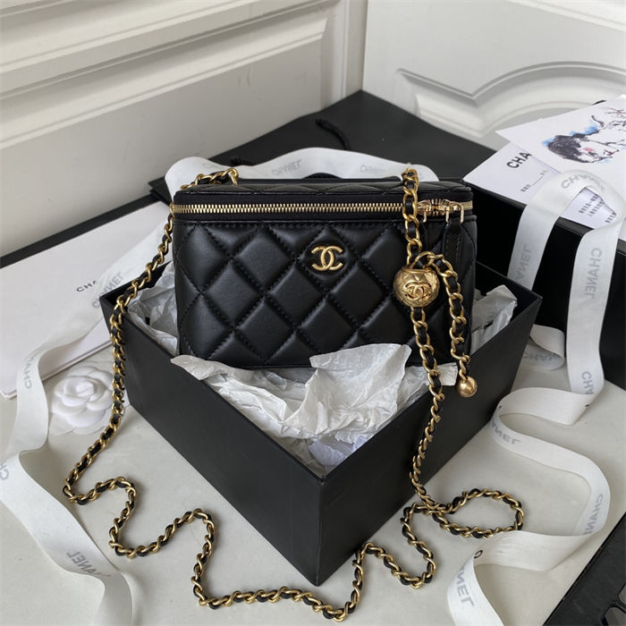 Chanel Vanity with Chain AP2303 Lambskin Gold Metal Black High