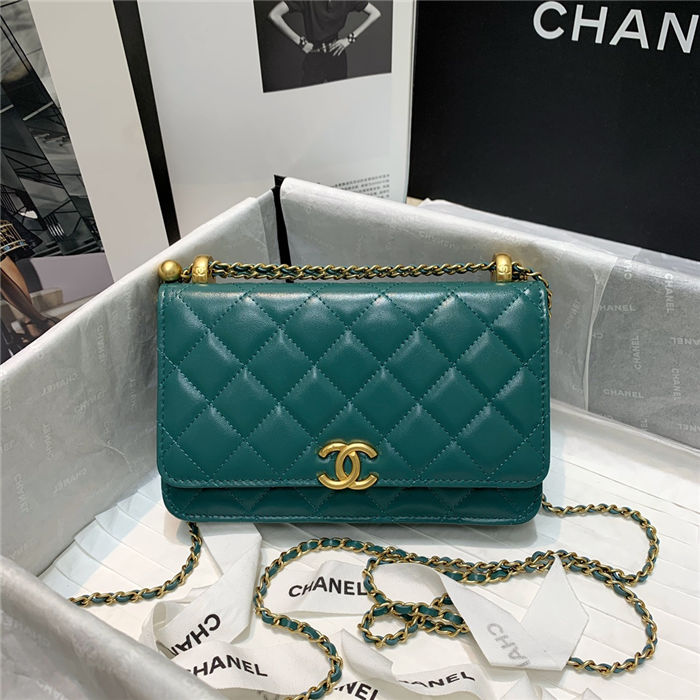 Chanel WALLET ON CHAIN Calfskin & Gold-Tone Metal AP2289 Olive High