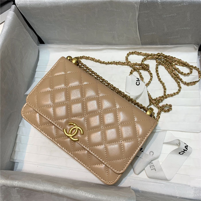 Chanel WALLET ON CHAIN Calfskin & Gold-Tone Metal AP2289 Beige High