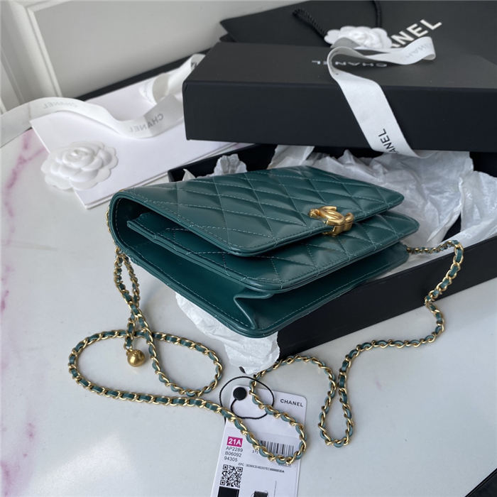 Chanel WALLET ON CHAIN Calfskin & Gold-Tone Metal AP2289 Green A