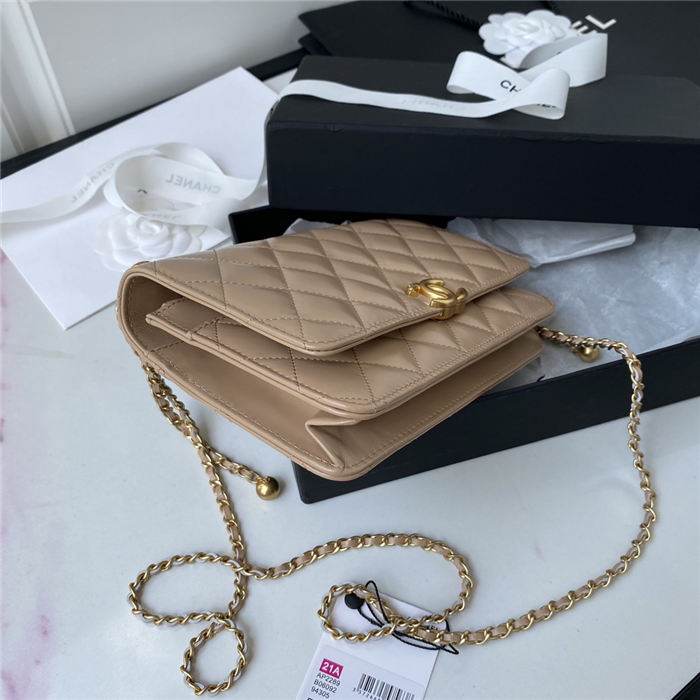 Chanel WALLET ON CHAIN Calfskin & Gold-Tone Metal AP2289 Beige A