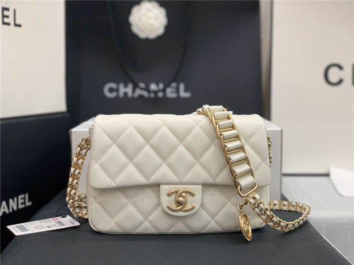 Chanel SMALL FLAP BAG Grained Calfskin & Gold-Tone Metal AS2528 White High