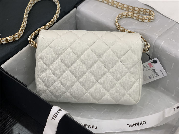 Chanel SMALL FLAP BAG Grained Calfskin & Gold-Tone Metal AS2528 White High