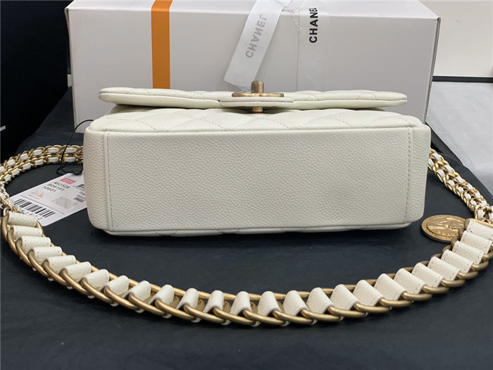 Chanel SMALL FLAP BAG Grained Calfskin & Gold-Tone Metal AS2528 White High