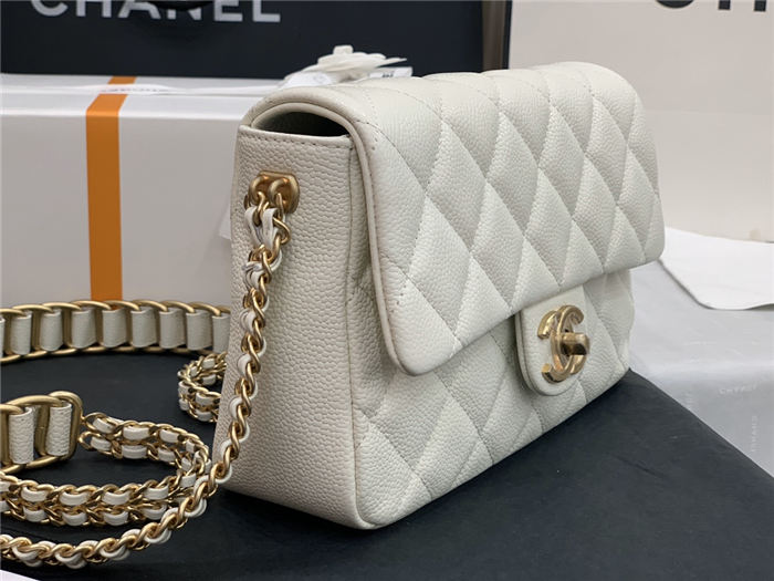 Chanel SMALL FLAP BAG Grained Calfskin & Gold-Tone Metal AS2528 White High