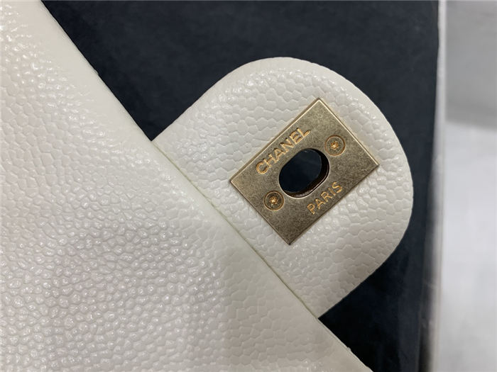 Chanel SMALL FLAP BAG Grained Calfskin & Gold-Tone Metal AS2528 White High