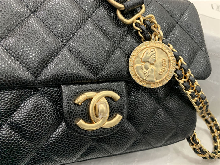 Chanel SMALL FLAP BAG Grained Calfskin & Gold-Tone Metal AS2528 Black High