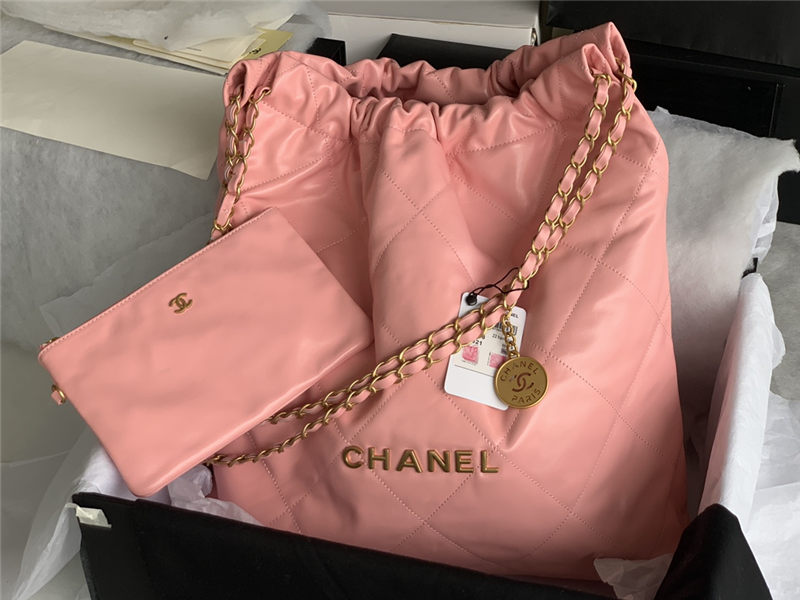 Chanel 22 LARGE HANDBAG Shiny Calfskin & Gold-Tone Metal AS3262 Coral High