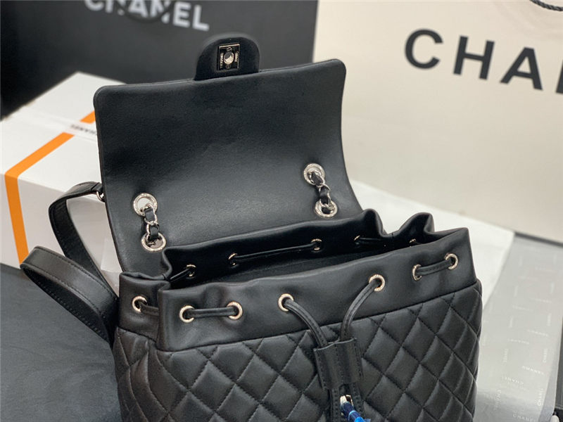 Chanel Large Backpack Lambskin 91122 Silver-Metal Black High