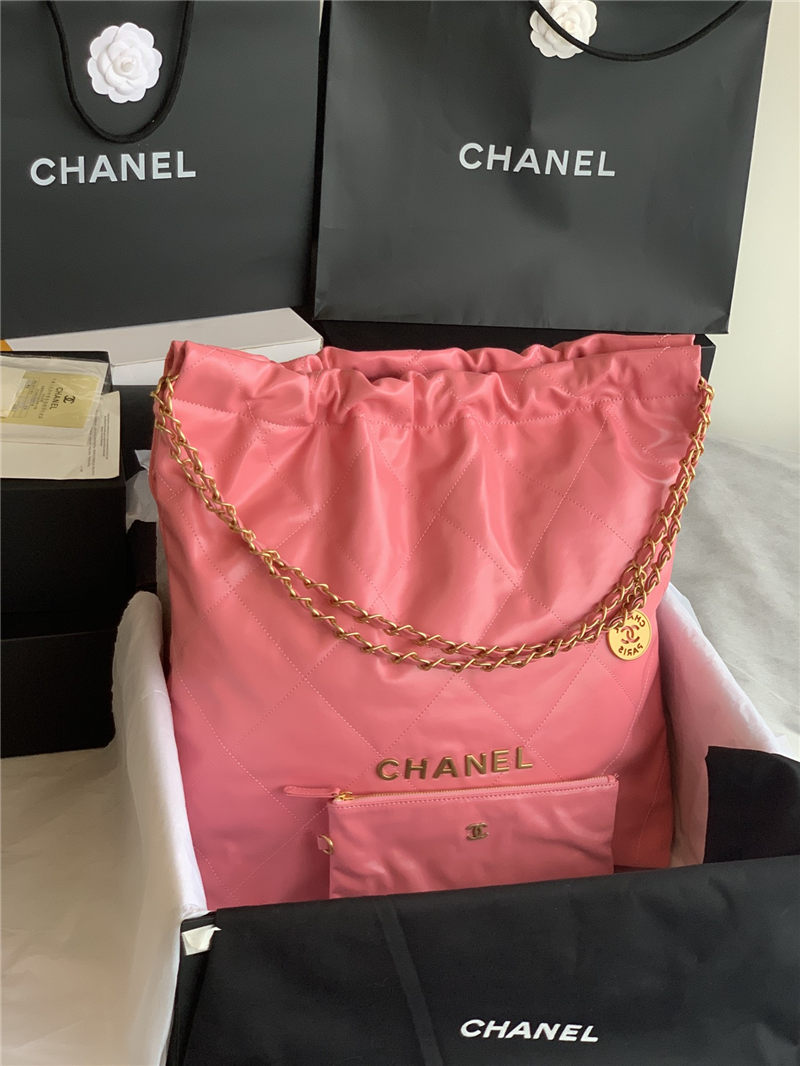 Chanel 22 LARGE HANDBAG Shiny Calfskin & Gold-Tone Metal AS3262 Pink High