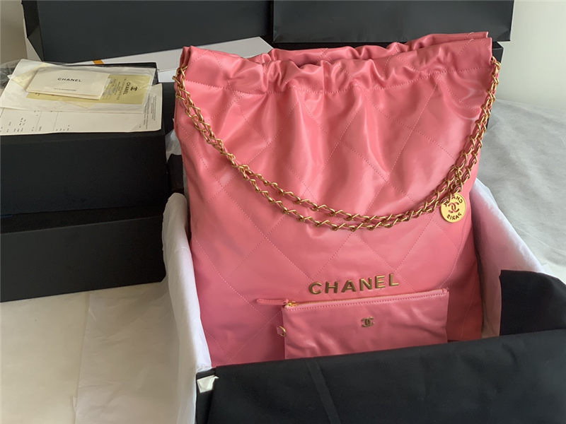 Chanel 22 LARGE HANDBAG Shiny Calfskin & Gold-Tone Metal AS3262 Pink High