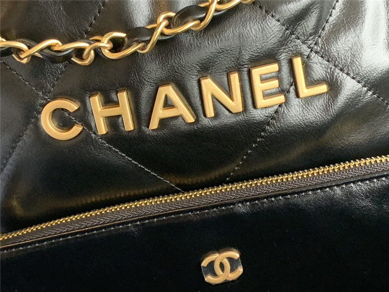 Chanel 22 LARGE HANDBAG Shiny Calfskin & Gold-Tone Metal AS3262 Black High