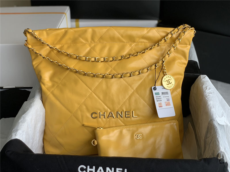 Chanel 22 MEDIUM HANDBAG Shiny Calfskin & Gold-Tone Metal AS3261 Yellow High