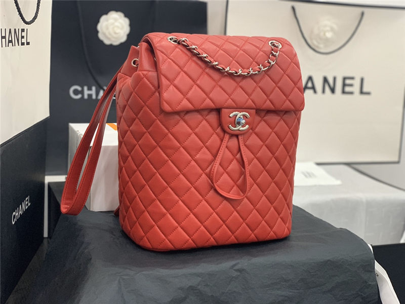 Chanel Large Backpack Lambskin 91122 Silver-Metal Red High