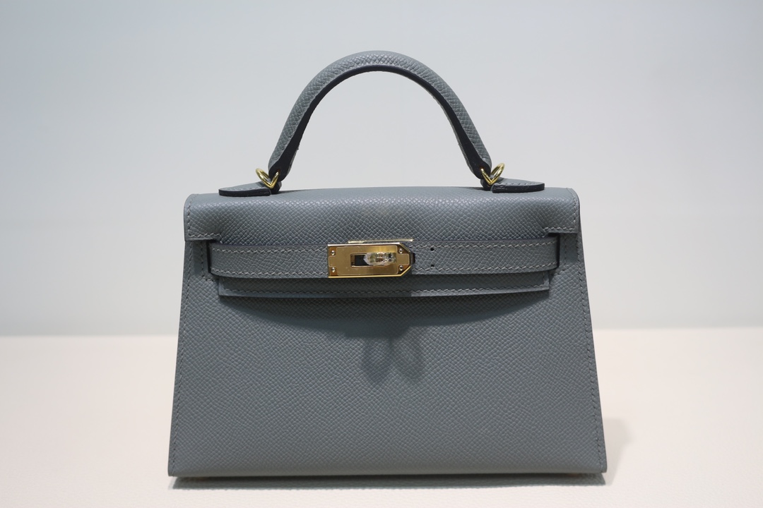 Hermes Kelly Mini II Bag Epsom Leather WAX Silver/Gold Metal Vert Amande High