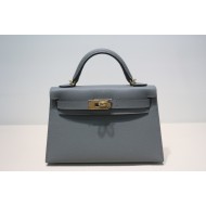 Hermes Kelly Mini II Bag Epsom Leather WAX Silver/Gold Metal Vert Amande High