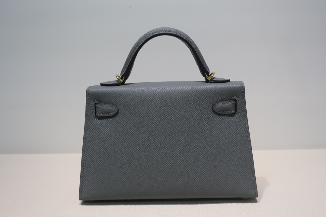 Hermes Kelly Mini II Bag Epsom Leather WAX Silver/Gold Metal Vert Amande High