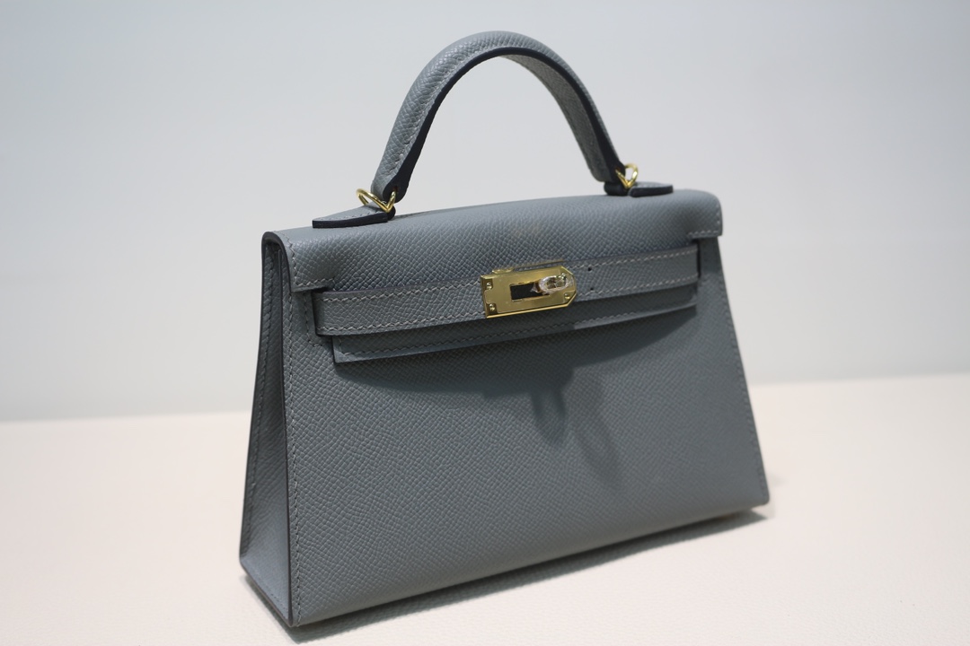 Hermes Kelly Mini II Bag Epsom Leather WAX Silver/Gold Metal Vert Amande High