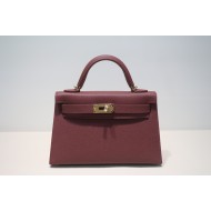 Hermes Kelly Mini II Bag Epsom Leather WAX Silver/Gold Metal Bordeaux High