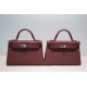 Hermes Kelly Mini II Bag Epsom Leather WAX Silver/Gold Metal Bordeaux High