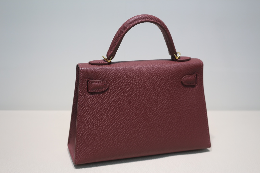 Hermes Kelly Mini II Bag Epsom Leather WAX Silver/Gold Metal Bordeaux High