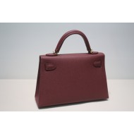 Hermes Kelly Mini II Bag Epsom Leather WAX Silver/Gold Metal Bordeaux High