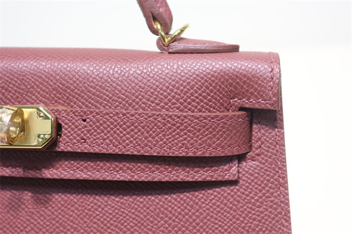 Hermes Kelly Mini II Bag Epsom Leather WAX Silver/Gold Metal Bordeaux High