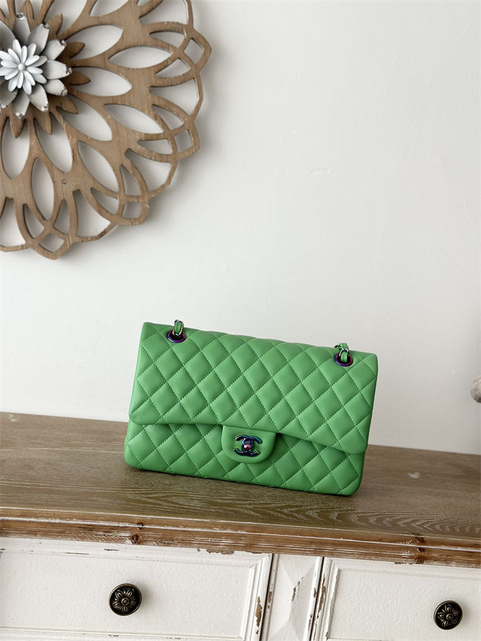 Medium CLASSIC HANDBAG Lambskin-Bicolor Green/Blue A