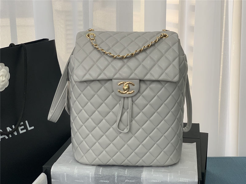 Chanel Large Backpack Lambskin 91122 Gold-Metal Grey High