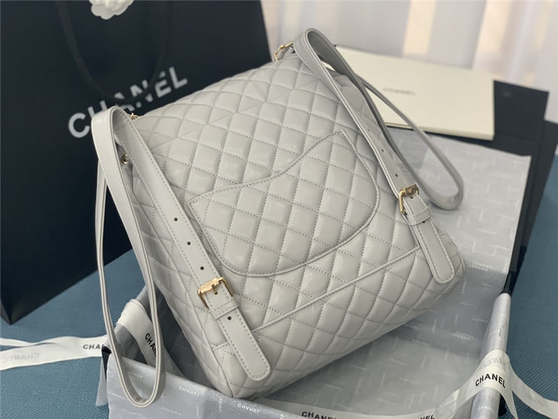 Chanel Large Backpack Lambskin 91122 Gold-Metal Grey High