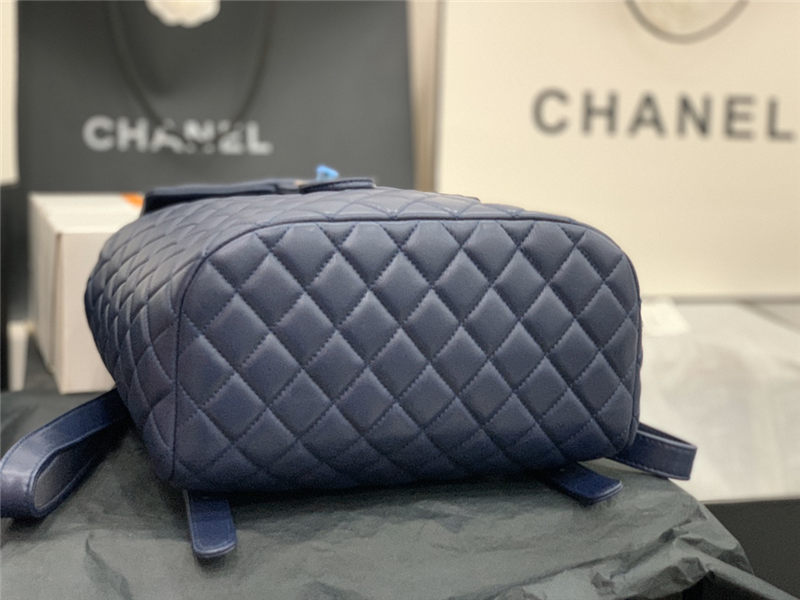 Chanel Large Backpack Lambskin 91122 Silver-Metal Navy High