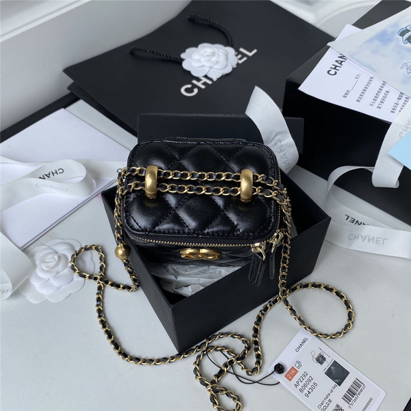 Chanel SMALL VANITY WITH CHAIN Calfskin & Gold-Tone Metal AP2292 Black A