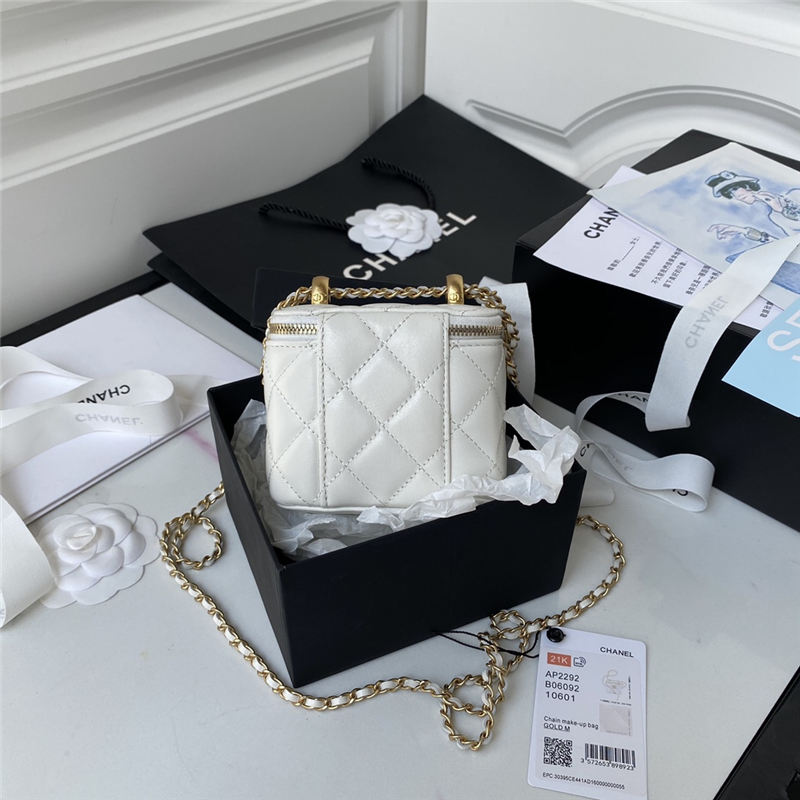 Chanel SMALL VANITY WITH CHAIN Calfskin & Gold-Tone Metal AP2292 White A