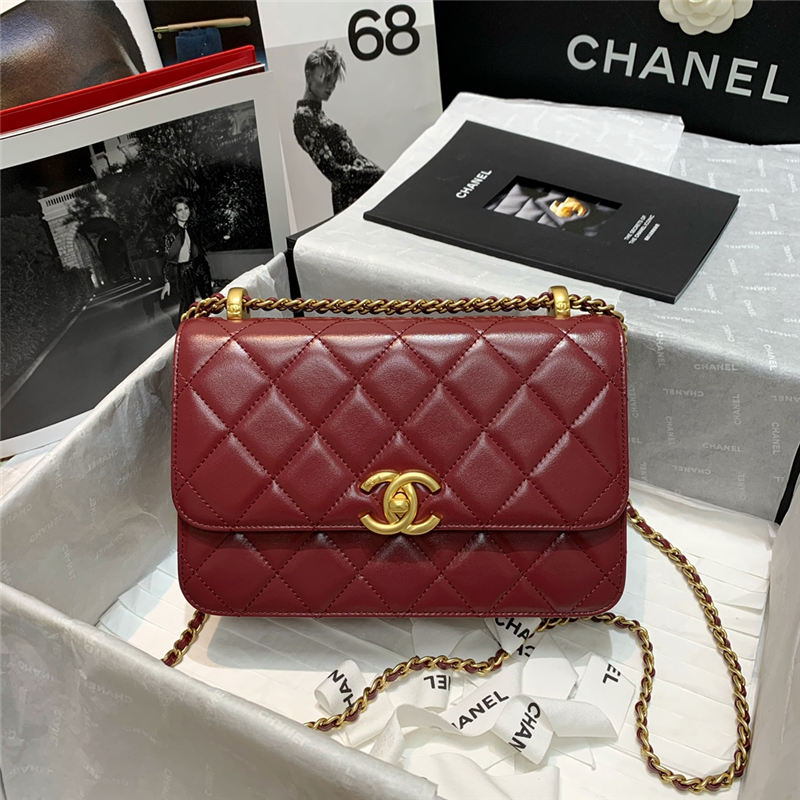 Chanel SMALL FLAP BAG Calfskin & Gold-Tone Metal AS2649 Burgundy High