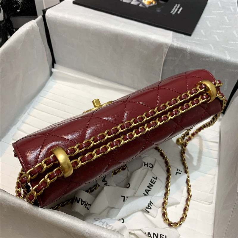 Chanel SMALL FLAP BAG Calfskin & Gold-Tone Metal AS2649 Burgundy High