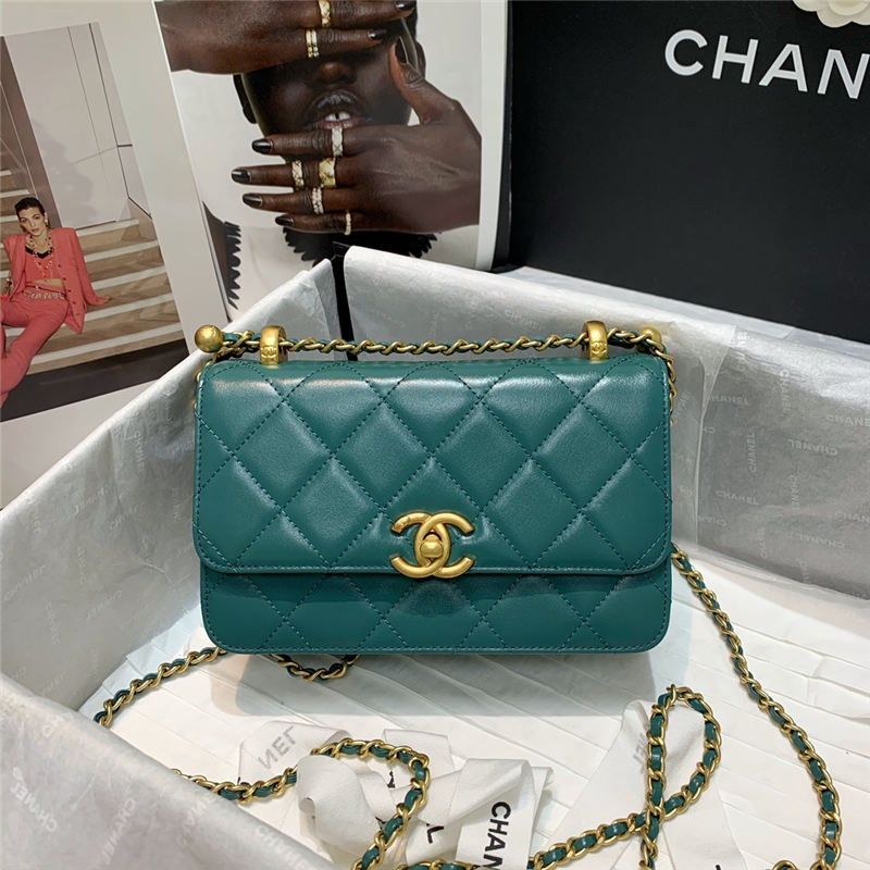 Chanel MINI FLAP BAG Calfskin & Gold-Tone Metal AS2615 Green High