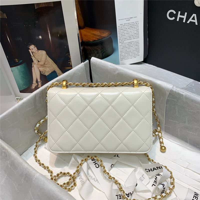 Chanel MINI FLAP BAG Calfskin & Gold-Tone Metal AS2615 White High