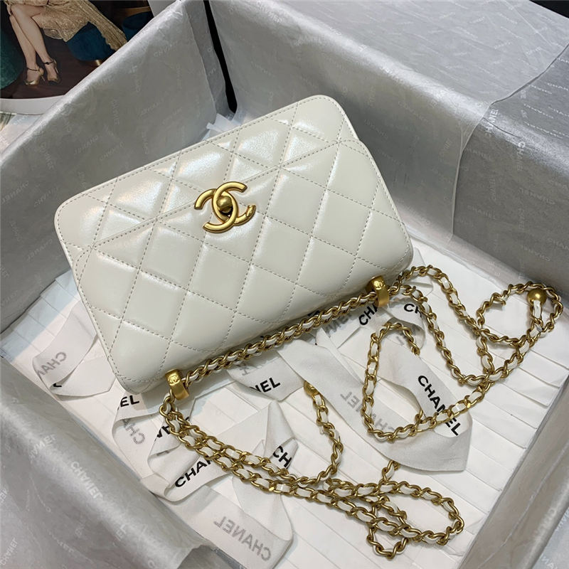 Chanel MINI FLAP BAG Calfskin & Gold-Tone Metal AS2615 White High