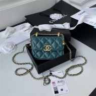 Chanel FLAP COIN PURSE WITH CHAIN Calfskin & Gold-Tone Metal AP2290 Green A