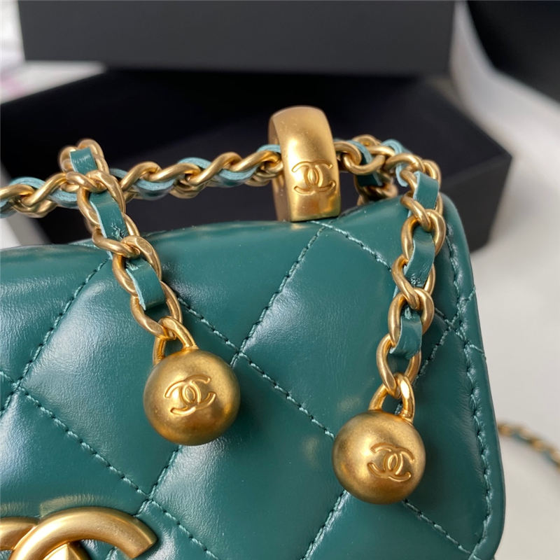 Chanel FLAP COIN PURSE WITH CHAIN Calfskin & Gold-Tone Metal AP2290 Green A