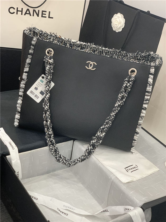 Chanel Shopping Tote Bag Calfskin AS8485 Black High