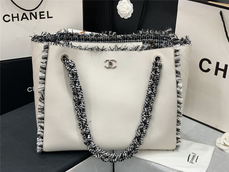 Chanel Shopping Tote Bag Calfskin AS8485 White High