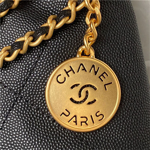 Chanel 22 MINI HANDBAG Shiny Grained Calfskin Black & Gold-Tone Lacquered Metal AS3980 High