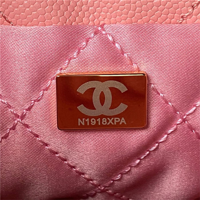 Chanel 22 MINI HANDBAG Shiny Grained Calfskin Coral Pink & Gold-Tone Lacquered Metal AS3980 High