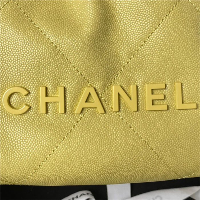 Chanel 22 MINI HANDBAG Shiny Grained Calfskin Yellow & Gold-Tone Lacquered Metal AS3980 High