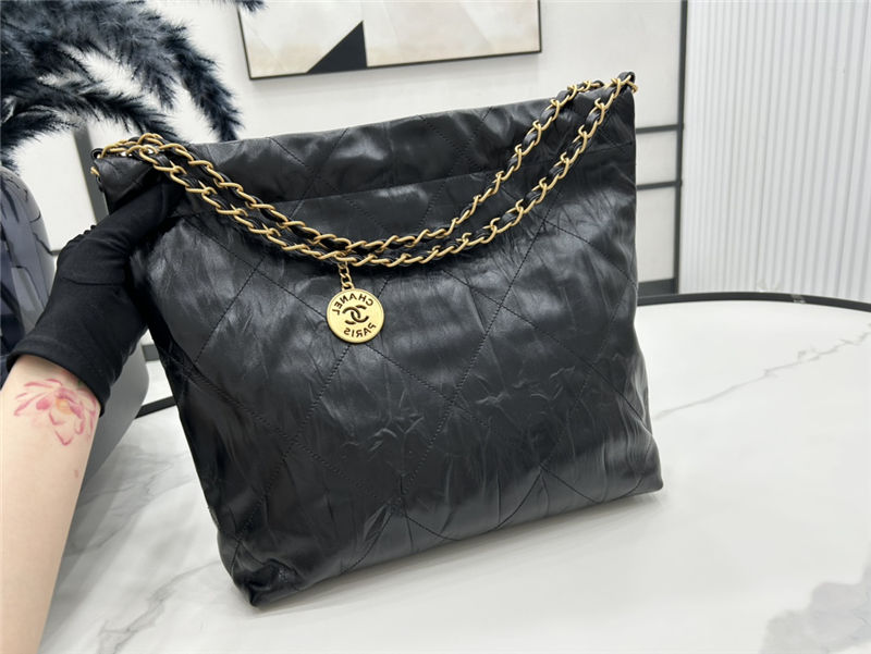 Chanel 22 SMALL HANDBAG Crumpled Calfskin & Gold-Tone Metal AS3260 Black High