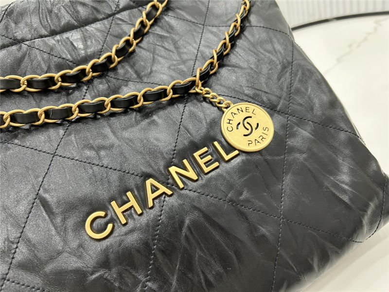 Chanel 22 SMALL HANDBAG Crumpled Calfskin & Gold-Tone Metal AS3260 Black High