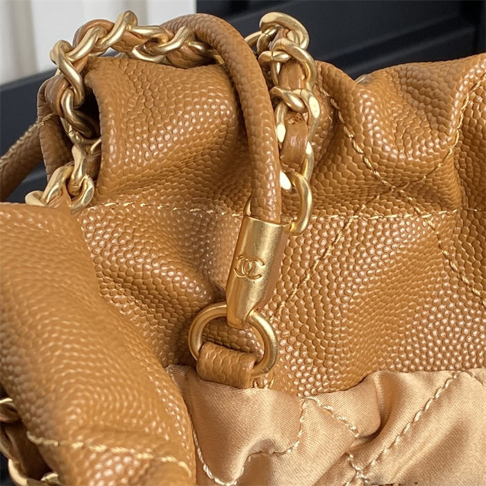 Chanel 22 MINI HANDBAG Shiny Grained Calfskin, Enamel & Gold-Tone Metal Caramel AS3980 High